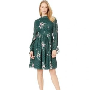 TED BAKER London | Sofiya Floral Ribbon Tie Dress In Dark Green